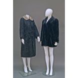 A full length fitted Persian lamb coat, 1960s, with grey mink collar and double row of large self