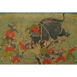 An Indian miniature painting of a battle, opaque watercolour on paper, Mughal school,