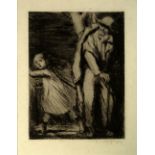 Randolph Schwabe NEA RWS LG, British 1885-1948- Old man and a girl; etching with drypoint on japon,