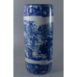 A European printed porcelain cylindrical vase, 20th century, decorated with scenes of angels, 44cm