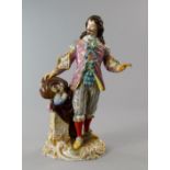 A German porcelain model of a cavalier, 19th century, standing full length wearing 18th Century