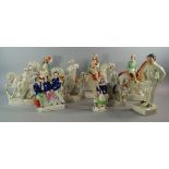 A group of Staffordshire pottery figures, mostly 19th century, to comprise models of a Highland