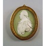A Wedgwood sage green jasperware oval plaque of the Earl of Hillsborough, late 18th century,