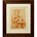 European School, mid 18th century- Portrait of a gentleman seated by a table reading; red chalk on
