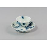 A Worcester blue and white porcelain miniature tea bowl and sauce, circa. 1760,  decorated with