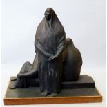 Armando Amaya, Mexican b.1935- Tres figuras sentadas; bronze with brown/black patina, signed,