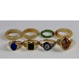A collection of rings, to include an 18ct gold and carved bloodstone signet ring, London 1928,