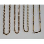 A 15ct gold cable link chain, approx 39cm, approx 6.9g, together with two 9ct gold chains, approx 9.