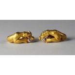 A pair of 18ct gold and diamond set panther earrings, Carrera y Carrera, the crouching panther