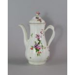 A Worcester porcelain coffee pot, 18th century, with domed lid mounted with a floral modelled