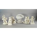 A group of Nymphenburg blanc-de-chine porcelain, 20th century, to comprise a large shell form centre