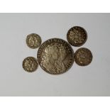 William & Mary (1689-1694), Halfcrown, 1689 PRIMO (S 3435); Fourpence, Threepence, & Twopence (2),