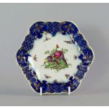 A Worcester porcelain hexagonal shaped tea pot stand, mid 18th century, with shaped rim, gilded with