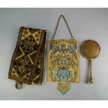 A metallic beaded handbag, c.1910, of rectangular form, the metal beads in shades of gold, bronze