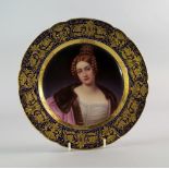 A Vienna porcelain plate by H. Brodil, 19th century, painted to the centre with a beautiful young