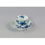 A Worcester blue and white porcelain octagonal tea bowl and saucer,  18th century,