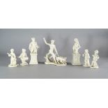 A group of Nymphenburg blanc-de-chine porcelain figure groups, 20th century, to comprise a man