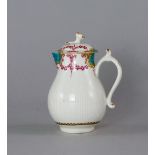 A Worcester porcelain sparrow beak jug and cover, 18th century, overall of reeded design,  the lid