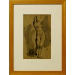 Modern British School, early-mid 20th century- Study of a female nude with raised arms; pencil and