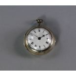 A Victorian silver pair cased key wind pocket watch, the case London 1853, the four pillar