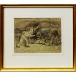 Charles West Cope RA, British 1811-1890- Gunners preparing the cannon; chalks on paper, signed