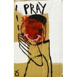 Adam Neate, British b.1977- "Pray"; oil on cardboard, signed with monogram, 31x9.5cm, (may be