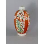 A Worcester porcelain ovoid shaped tea canister, 18th century,  decorated in the Scarlet Japan