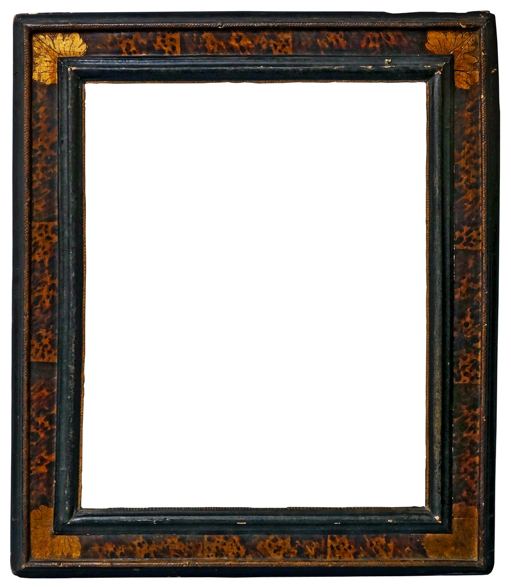 A Tuscan Painted, Ebonised and Parcel Gilded Cassetta Frame, 17th century, with hazzle sight, ogee,