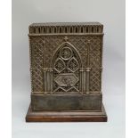 A large rectangular steel pedestal, 19th century, decorated in the Gothic taste,