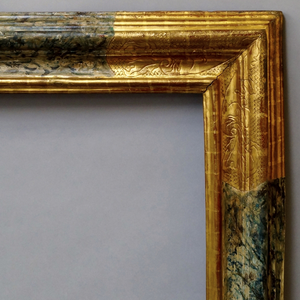 An Italian Polychrome Painted and Parcel Gilt Moulding Frame, 17th century, with cavetto sight, - Image 2 of 2