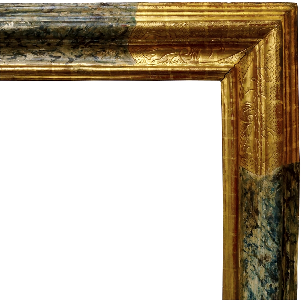 An Italian Polychrome Painted and Parcel Gilt Moulding Frame, 17th century, with cavetto sight,