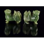 A pair of Chinese jade models of a Pekingese dogs, 20th century, 5cm wide,