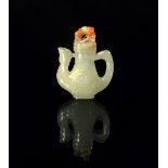 A Chinese jade bottle modelled as a Chicken form ewer, late 19th/20th century,