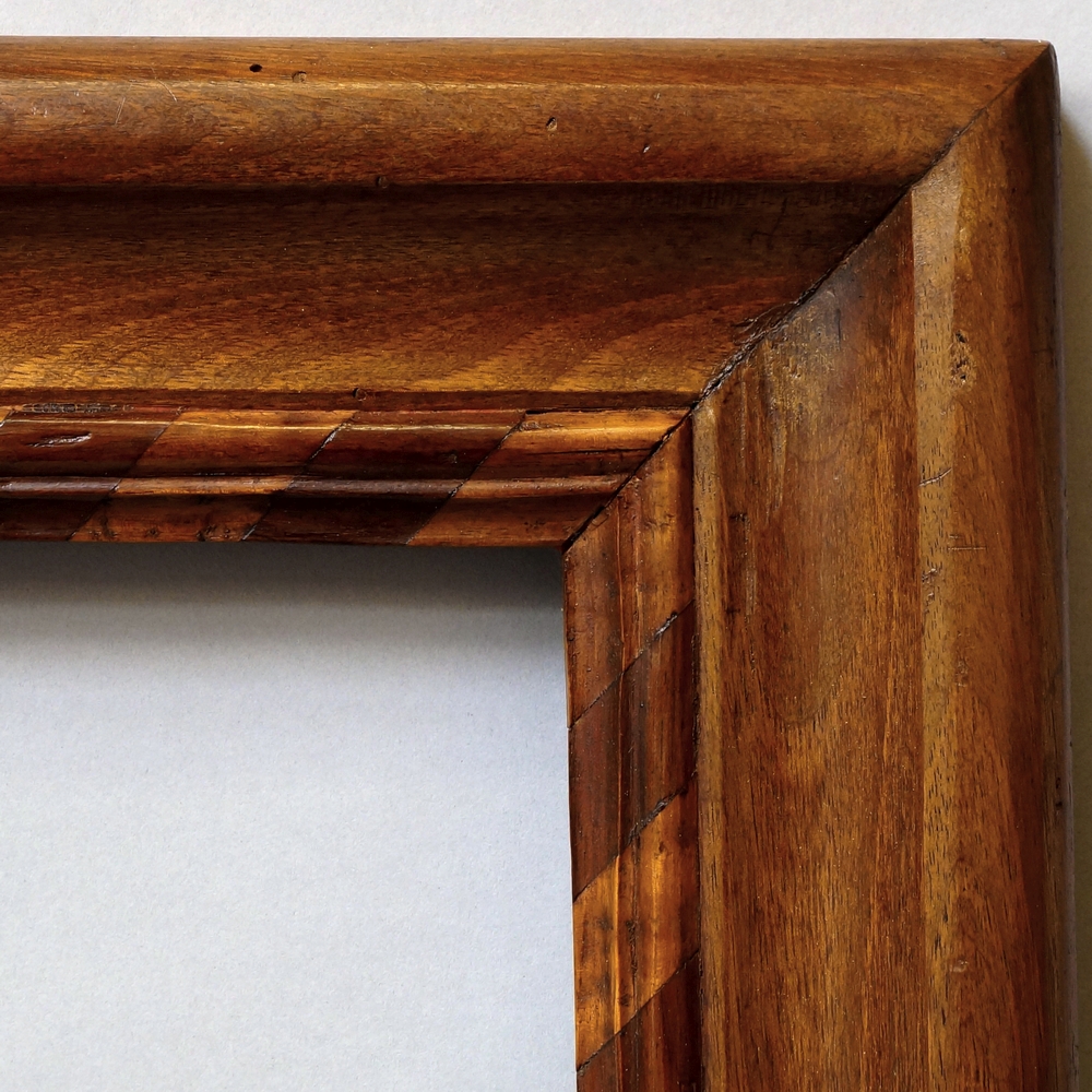 A Pair of Dutch Nutwood Frames, early 19th century, each with raked marquetry and cavetto sight, - Image 3 of 4