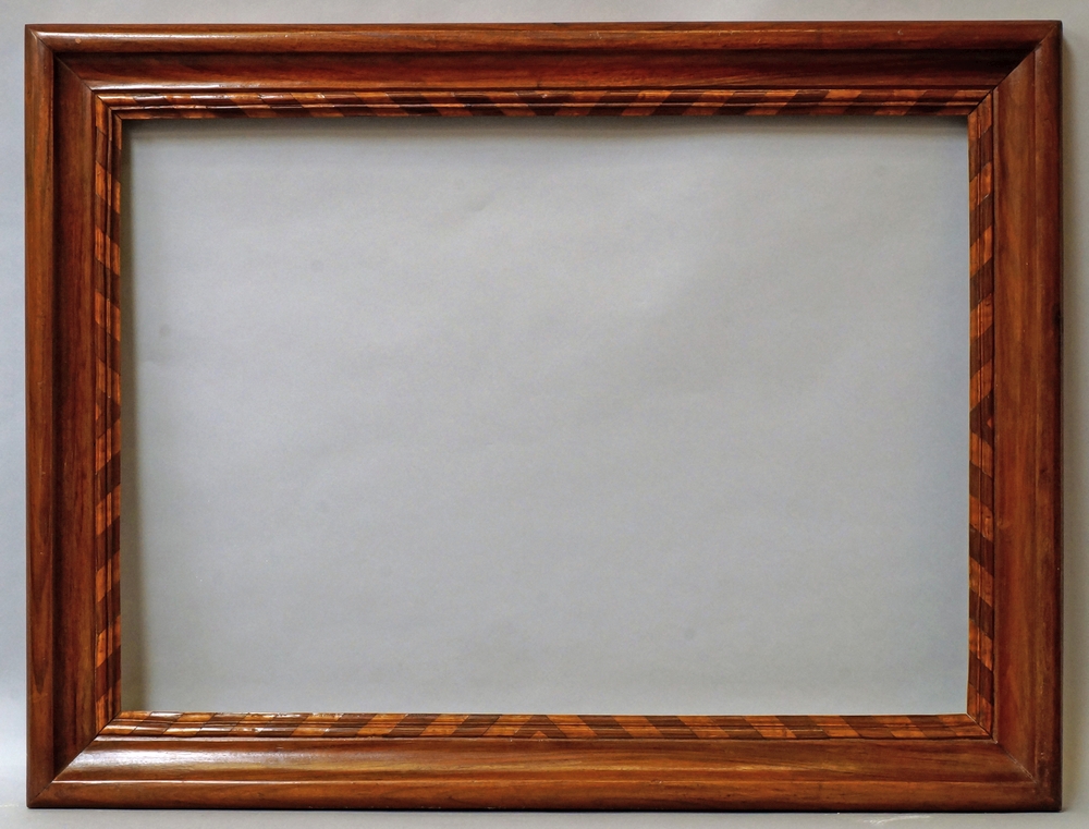 A Pair of Dutch Nutwood Frames, early 19th century, each with raked marquetry and cavetto sight, - Image 2 of 4