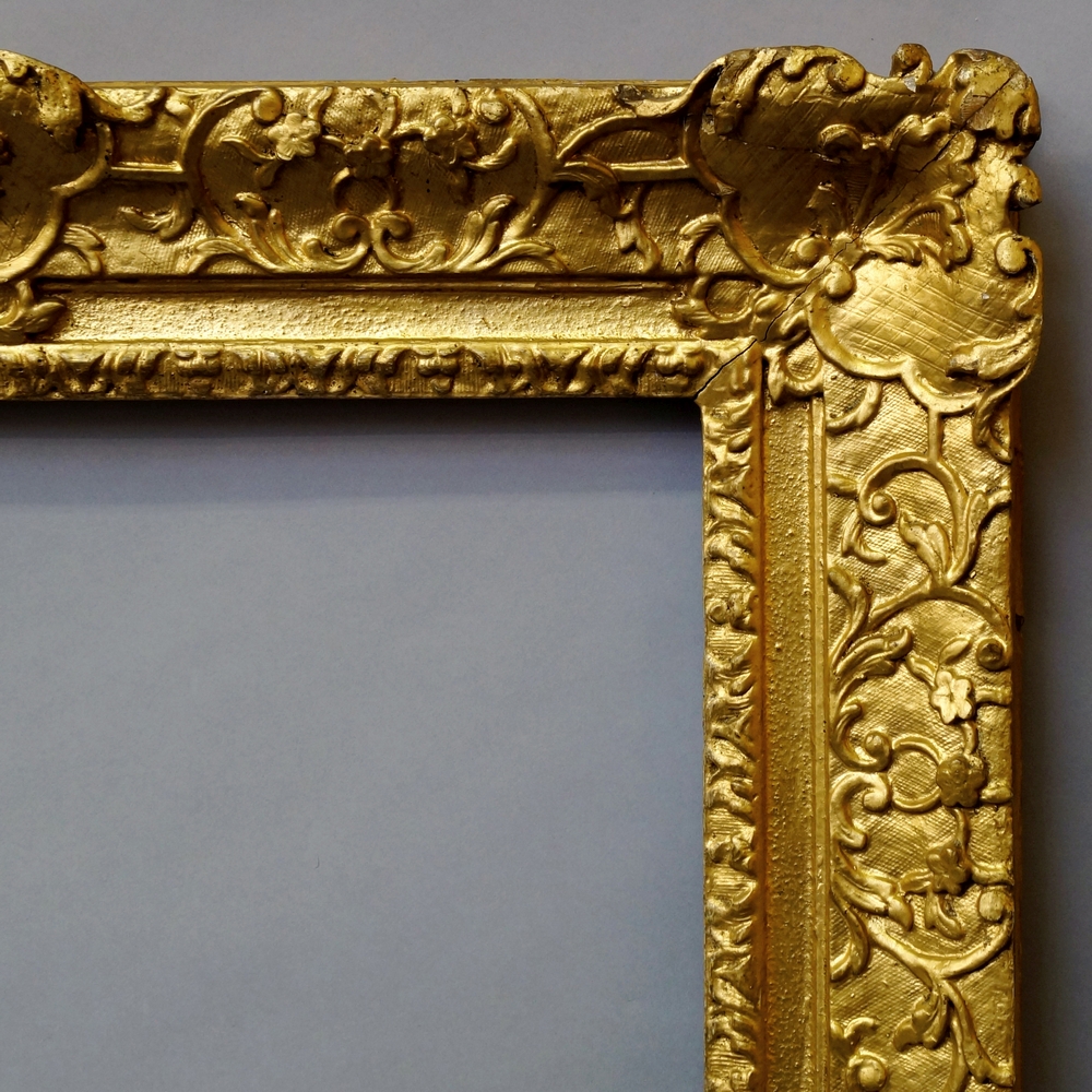 A French Carved and Gilded Louis XIV Frame, 17th century, with leaf sight, sanded frieze, - Image 2 of 2