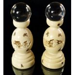 A pair of Japanese ivory turned stands, 19th/early 20th century, of turned baluster form, pierced to