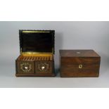 A Victorian rosewood and brass inlaid humidor, 19th century,  with lifting lid, two doors, fitted