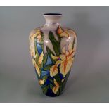 Moorcroft, Yellow Lilies vase, of narrow neck baluster form, dated 2000 and with initials J.H,