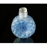 Rene Lalique, French 1860-1945, 'Dahlia' blue stained glass perfume bottle, designed 1931, etched R.