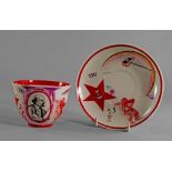 A Russian Revolutionary style cup & saucer, 'Lenin with Red Star' in the style of Mikhail Adamovich,