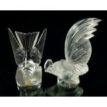 Lalique, a crystal clear and frosted glass cockerel, with paper label and engraved Lalique France to