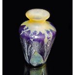 A Galle cameo glass vase, of baluster form, with flared neck, acid etched with lily-of-the-valley,