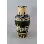 A Doulton Lambeth baluster vase, decorated by Hannah Barlow, decorated with a stag and deer,