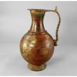 An Islamic Mamluk style calligraphic copper alloy ewer, c. 13th-15th century, the ovoid body