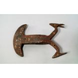 A Luristan style iron, janus deer head axe, the stylised deer heads over wide shaft and crescent