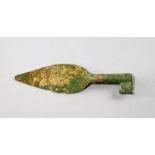 A Bactrian style bronze leaf shaped spearhead, the locking tang modelled as the head of a key, 22.