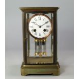 A French carriage time piece, 20th century, of rectangular form, the white enamel dial with Roman