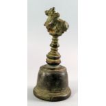 An Indian bronze ritual or temple bell, Tamil Nadu, 17th-19th century, surmounted with bull or Nandi