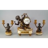 A French bronze and marble mantel clock by L Caisso and Co. Paris, 19th century, mounted with a